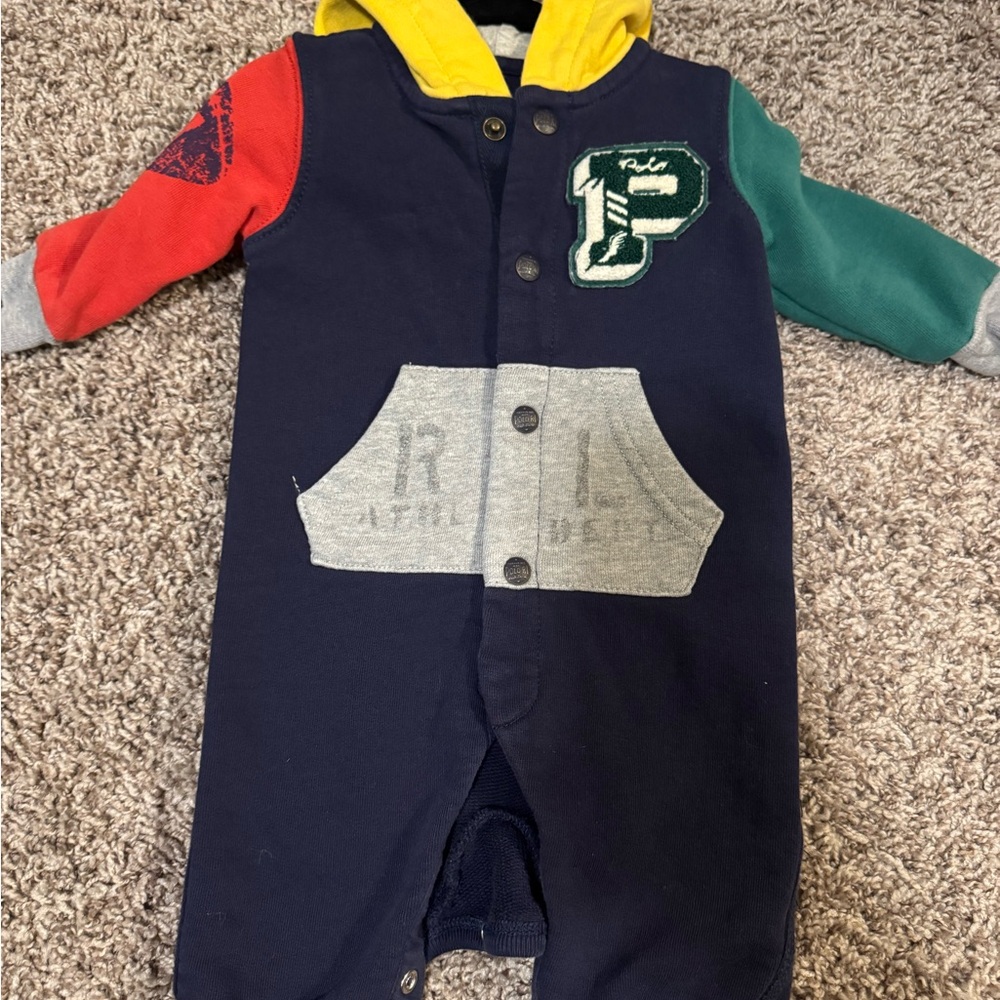 Polo by Ralph Lauren Navy Colorblock Hooded One-Piece with Multicolor Sleeves